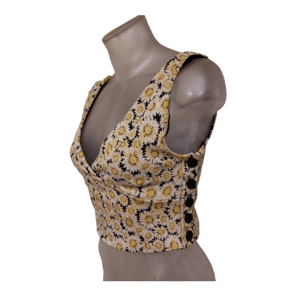 Maeve Button Side Sunflower Crop top XS boho floral city retro